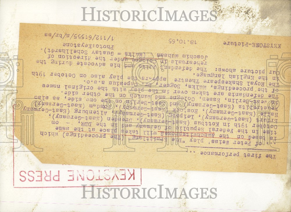 1965 Press Photo Peter Weiss' play Die Ermittlung - KSG06689