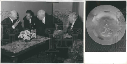 1954 Press Photo Former President Hoover, Prof. Heuss, and Chancellor Adenauer.