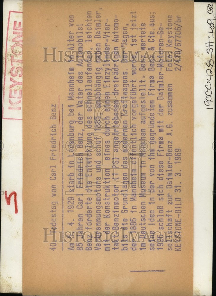 Load image into Gallery viewer, 1969 Press Photo Carl Friedrich Benz - Father of the Automobile - KSK03151
