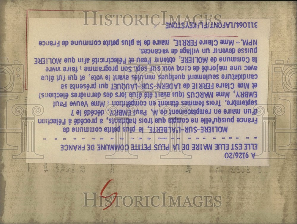 1964 Press Photo Mayor of Moliere-sur-l'Alberte: Madame Claire Ferrie