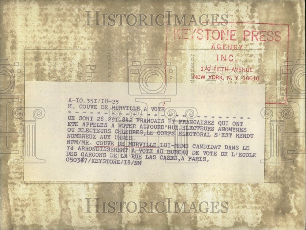 1967 Press Photo Couve de Murville Boys School Voting Office Rue Las Cases Paris