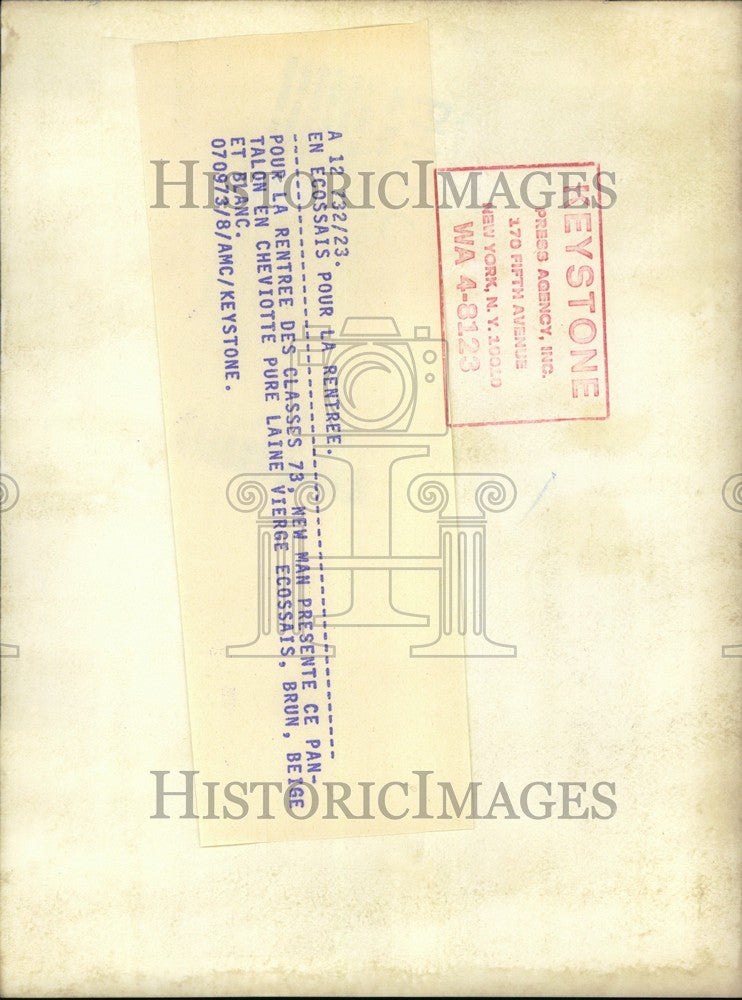 Load image into Gallery viewer, 1973 Press Photo New Man Boys Brown, Beige, &amp; White Plaid Wool Tartan Pants
