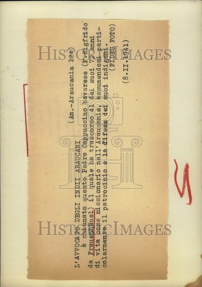 1941 Press Photo Father Sigfrido from Fraunenhaeusl