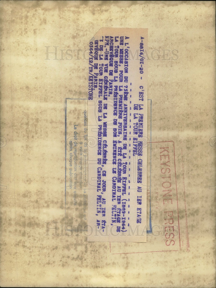 1964 Press Photo Mass for75th Anniversary of Eiffel Tower Cardinal Feltin Paris