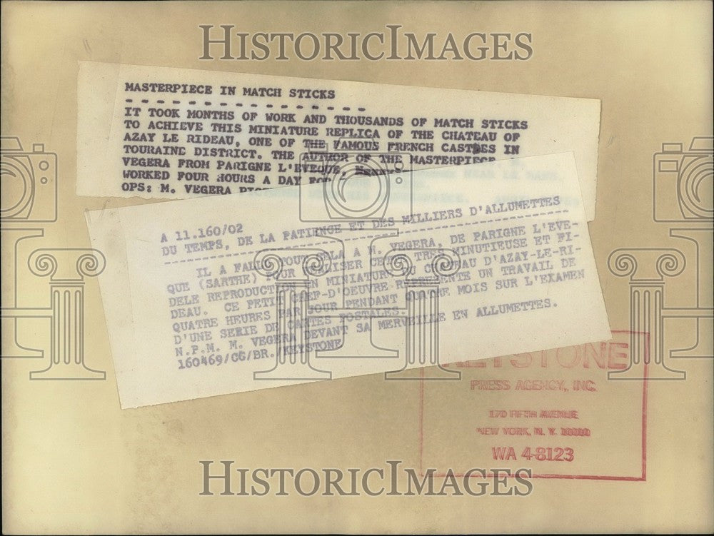 1969 Press Photo Mr. Vegern with his Matchstick Wonder