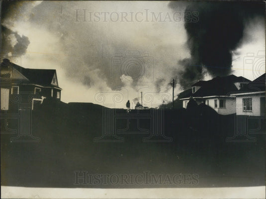 1973 Press Photo Town Burns as Vestmann Island Volcano Helgafell Erupts
