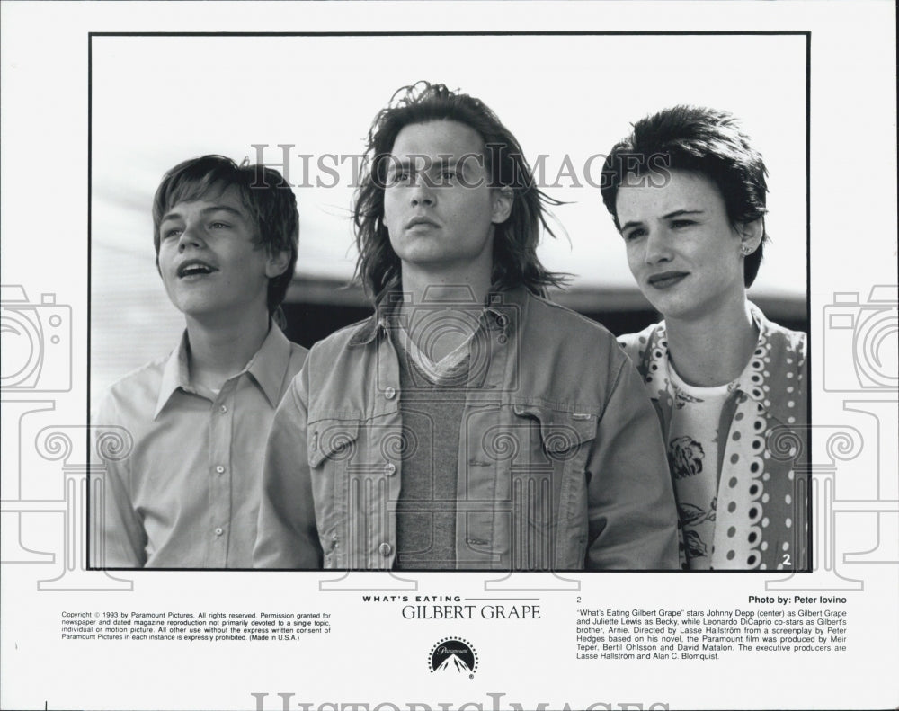 1993 Press Photo Johnny Depp, Juliette Lewis, Leonardo DiCaprio &quot;Gilbert Grape&quot;- Historic Images