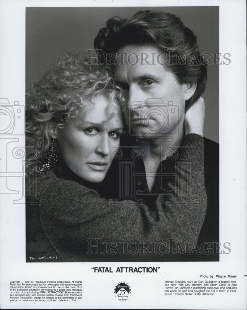 1987 Press Photo Actors Glenn Close And Michael Douglas In &quot;Fatal Attraction&quot;- Historic Images