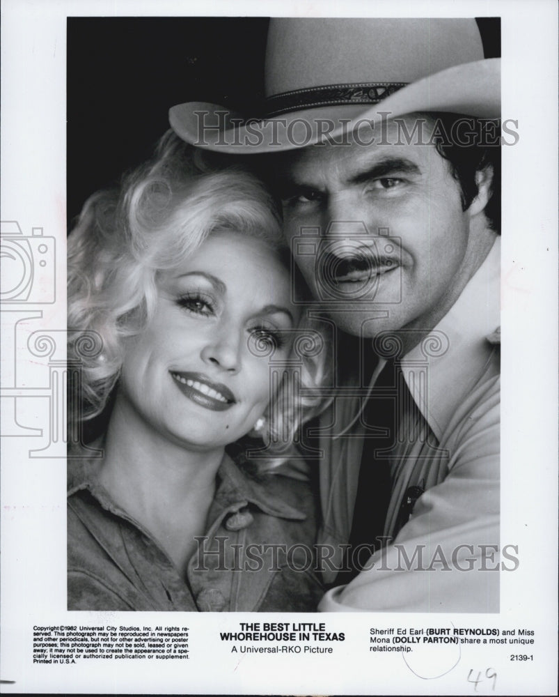 1982 Press Photo Actor Burt Reynolds And Actor/Singer Dolly Parton- Historic Images