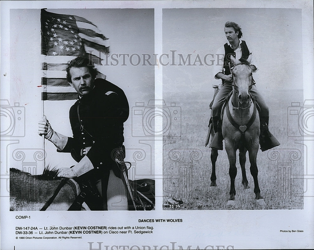 1990 Press Photo Kevnis Costner in &quot;Dances With Wolves&quot;- Historic Images