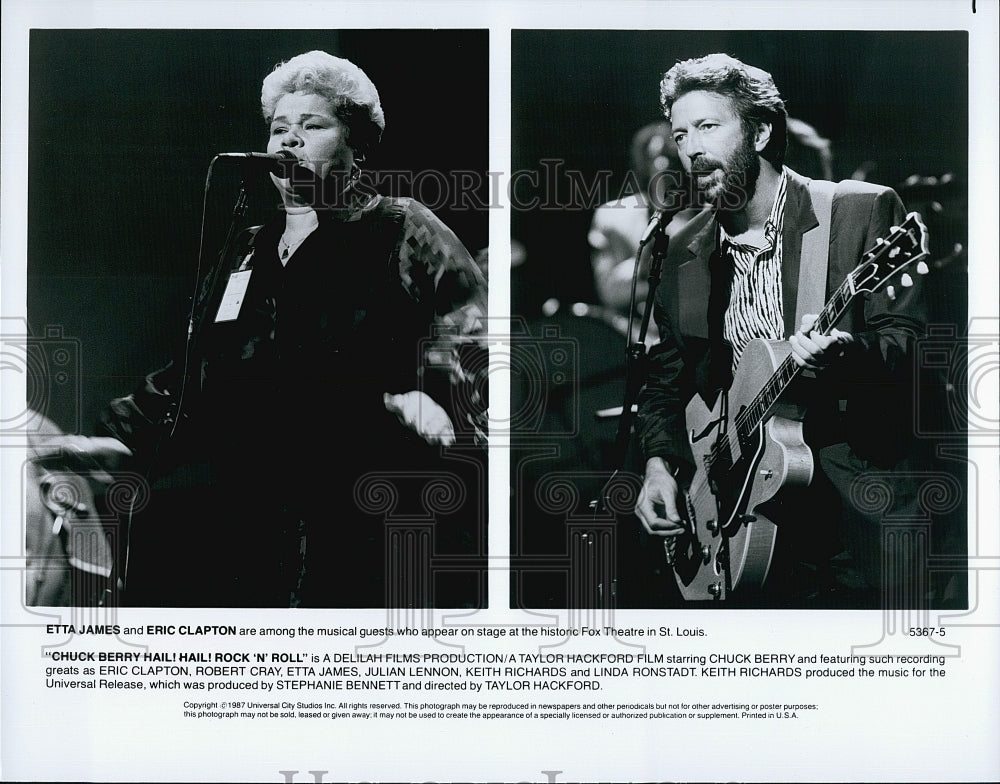 1987 Press Photo &quot;Hail! Hail! Rock &quot;N Roll!&quot;&quot; Etta James &amp; Eric Clapton- Historic Images