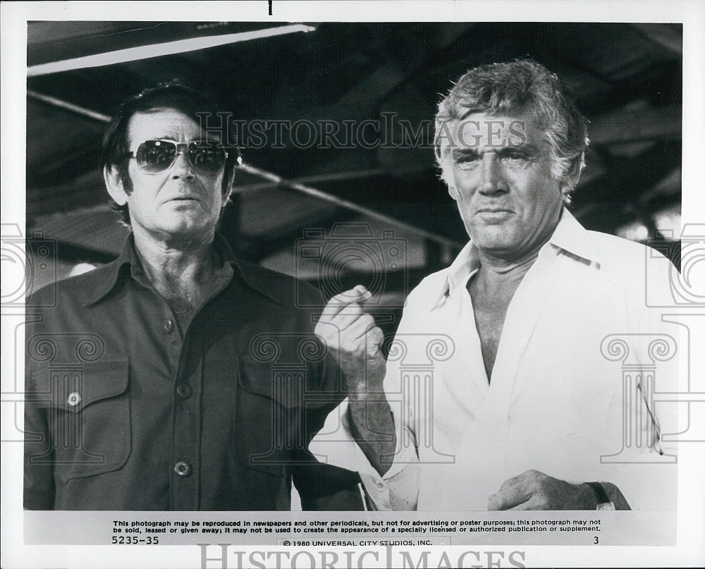 1980 Press Photo &quot;Guyana Cult of the Damned&quot; Stuart Whitman &amp; Gene Barry- Historic Images