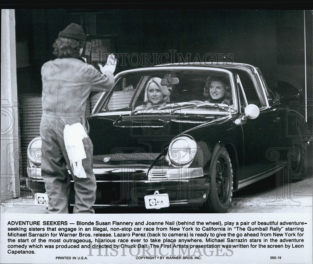 1976 Press Photo &quot;The Gumball Rally&quot; Susan Flannery,Joanne Nail &amp; Laazro Perez- Historic Images