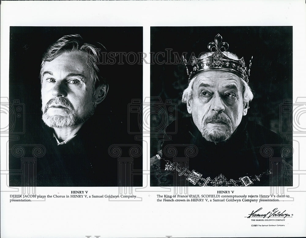 1989 Press Photo &quot;Henry V&quot; starring Derek Jacobi &amp; Paul Scofield- Historic Images