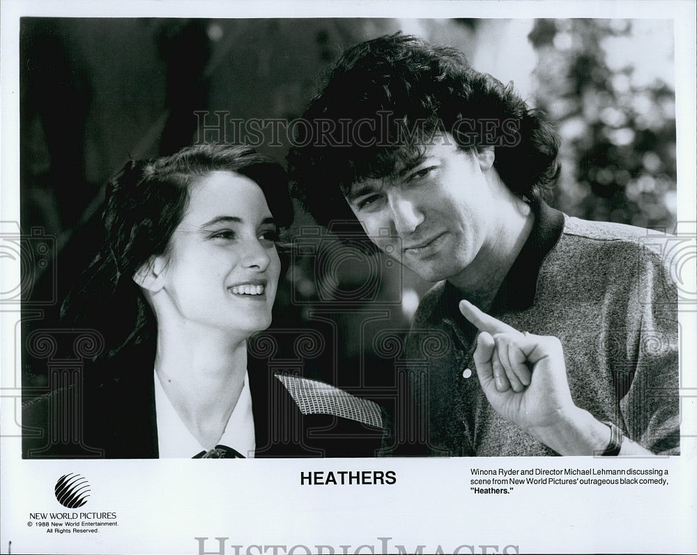 1988 Press Photo &quot;Heathers&quot; Winonna Ryder &amp; Director Michael Lehmann- Historic Images