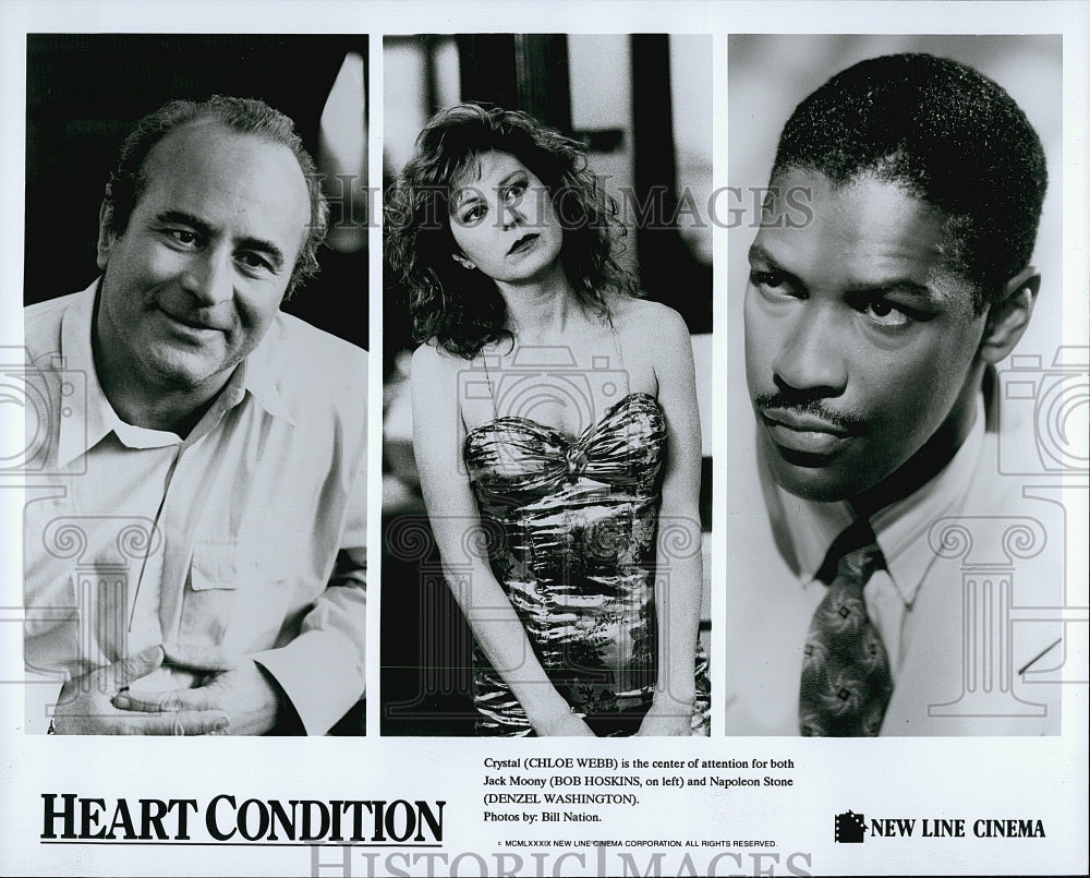 1990 Press Photo &quot;Heart Condition&quot; Chole Webb, Bob Hoskins, Denzel Washington- Historic Images