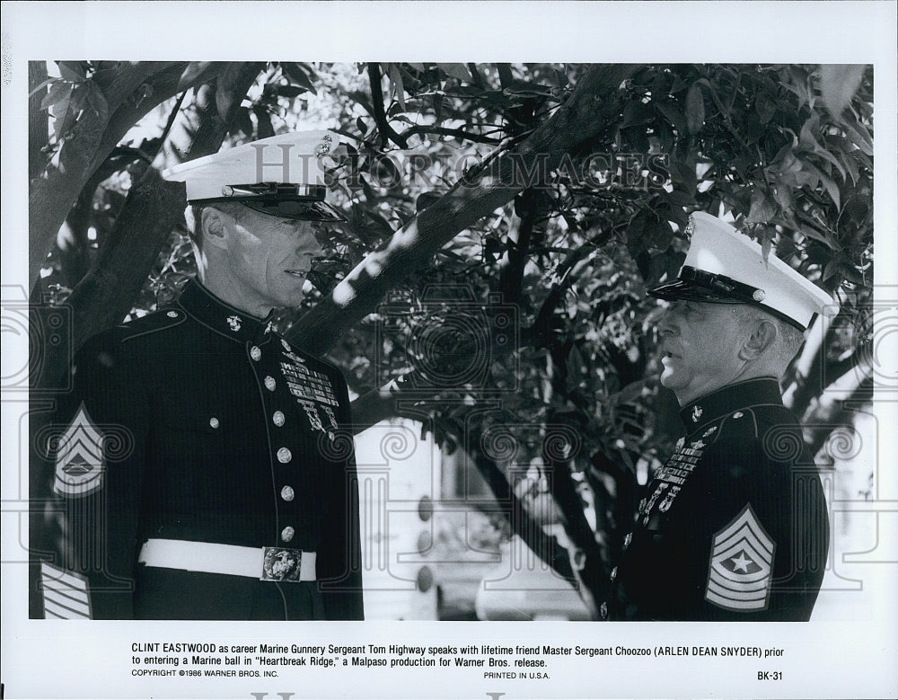 1986 Press Photo &quot;Heartbreak Ridge&quot; Clint Eastwood &amp; Arlen Dean Snyder- Historic Images