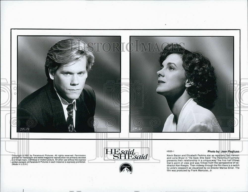 1991 Press Photo Kevin Bacon Actor Elizabeth Perkins Actress He Said She Said- Historic Images