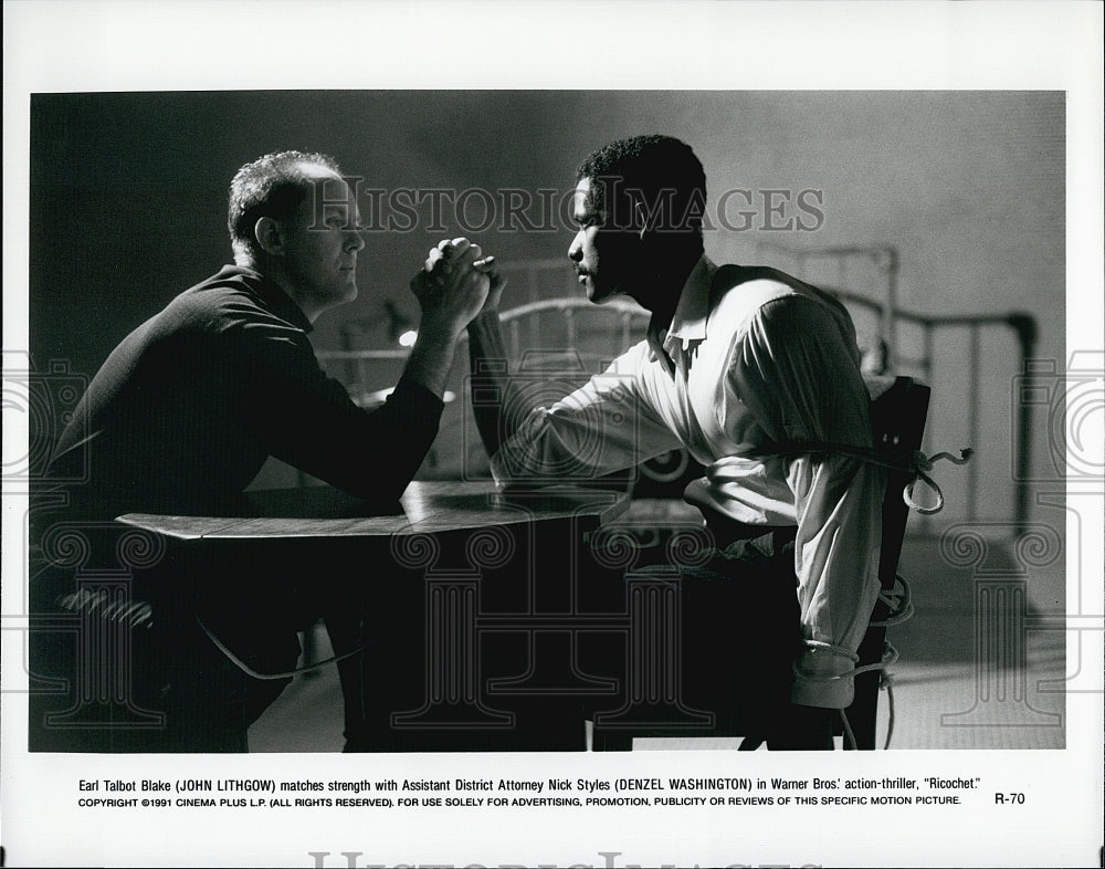 1991 Press Photo John Lithgow Actor Denzel Washington Ricochet Action Movie Film- Historic Images