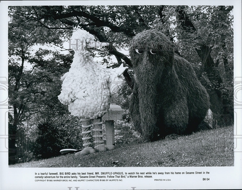 1985 Press Photo Big Bird Mr Snuffle-Upagus Comedy Movie Follow That Bird Film- Historic Images