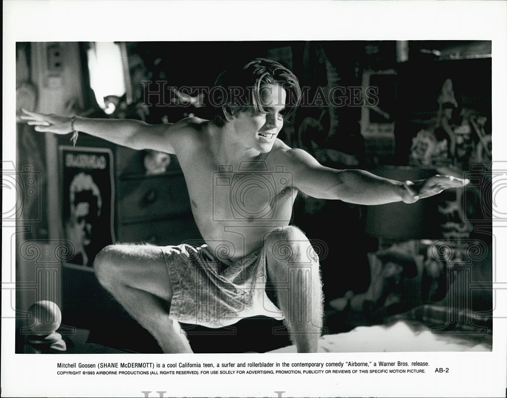 1993 Press Photo Actor, Painter Shane McDermott In Airborne- Historic Images