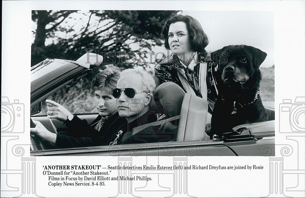 1993 Press Photo Actor Emilio Estevez, Richard Dreyfuss, Rosie O&#39;Donnell- Historic Images