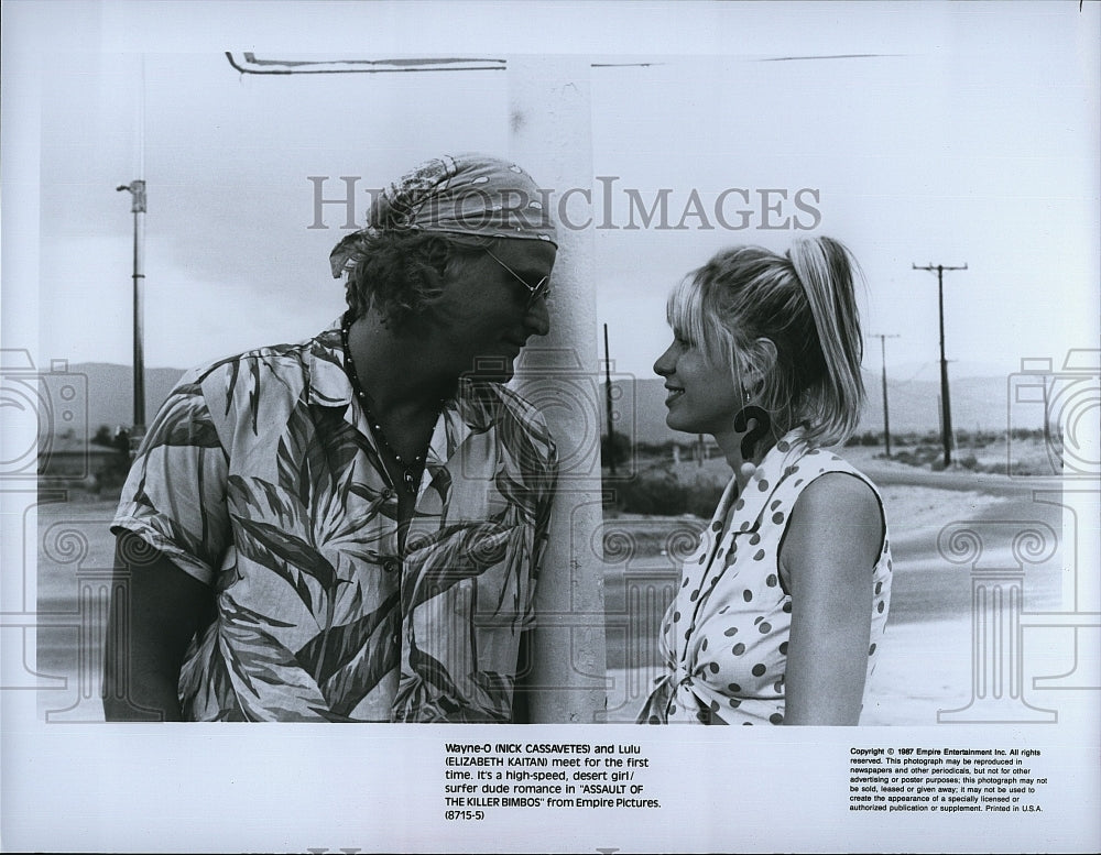 1987 Press Photo &quot;Assault of Killer Bimbos&quot; Nick Cassavetes, Elizabeth Kaitan- Historic Images