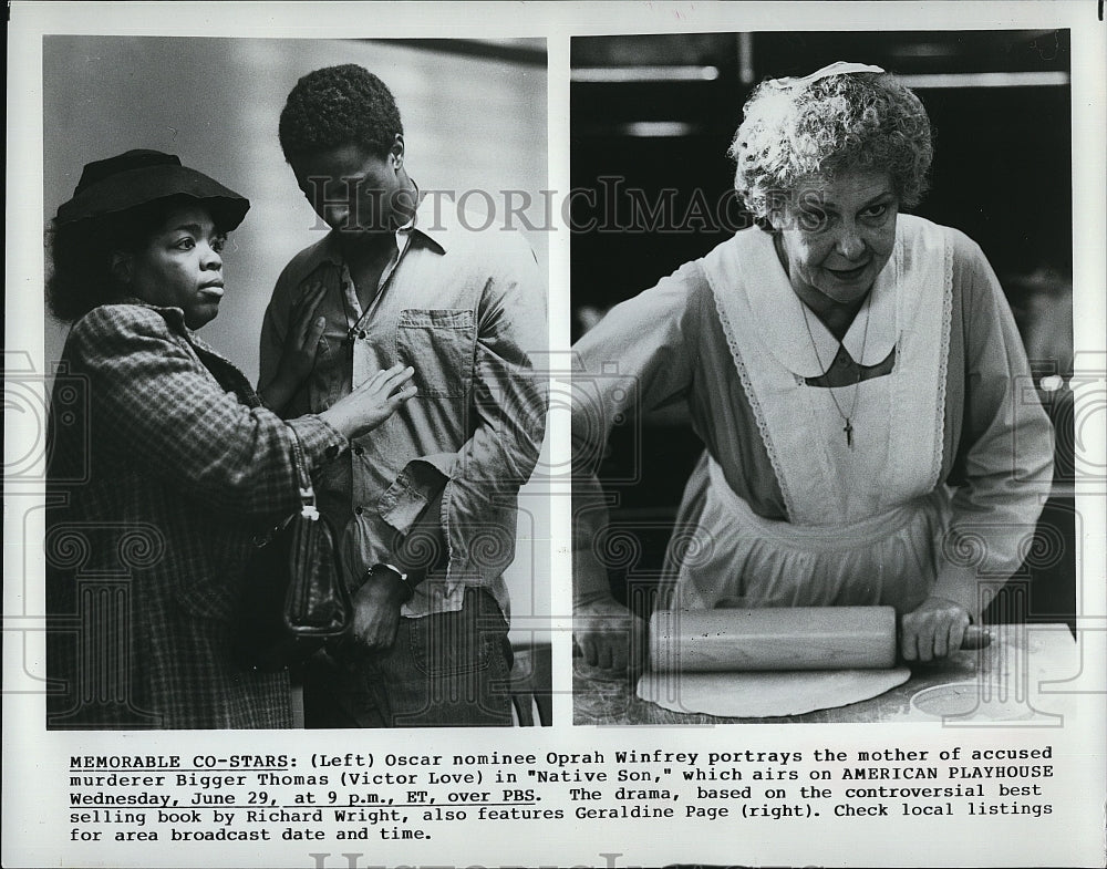 1986 Press Photo Oprah Winfrey Victor Love Geraldine Page In &quot;Native Son&quot;- Historic Images