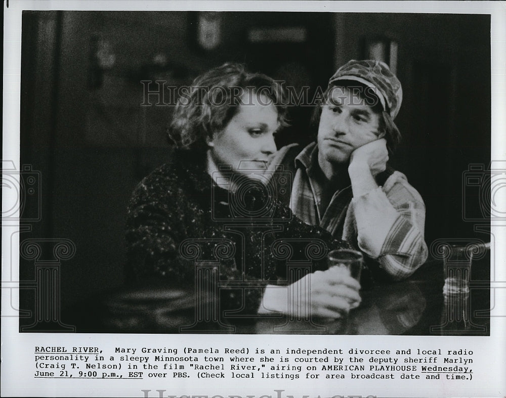 1987 Press Photo Rachel River Film Actors Pamela Reed Craig T Nelson Bar Scene- Historic Images