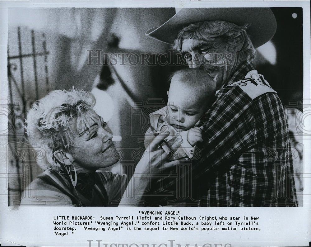 1985 Press Photo Actress Susan Tyrell &amp; Rory Calhoun In &quot;Avenging Angel&quot;- Historic Images