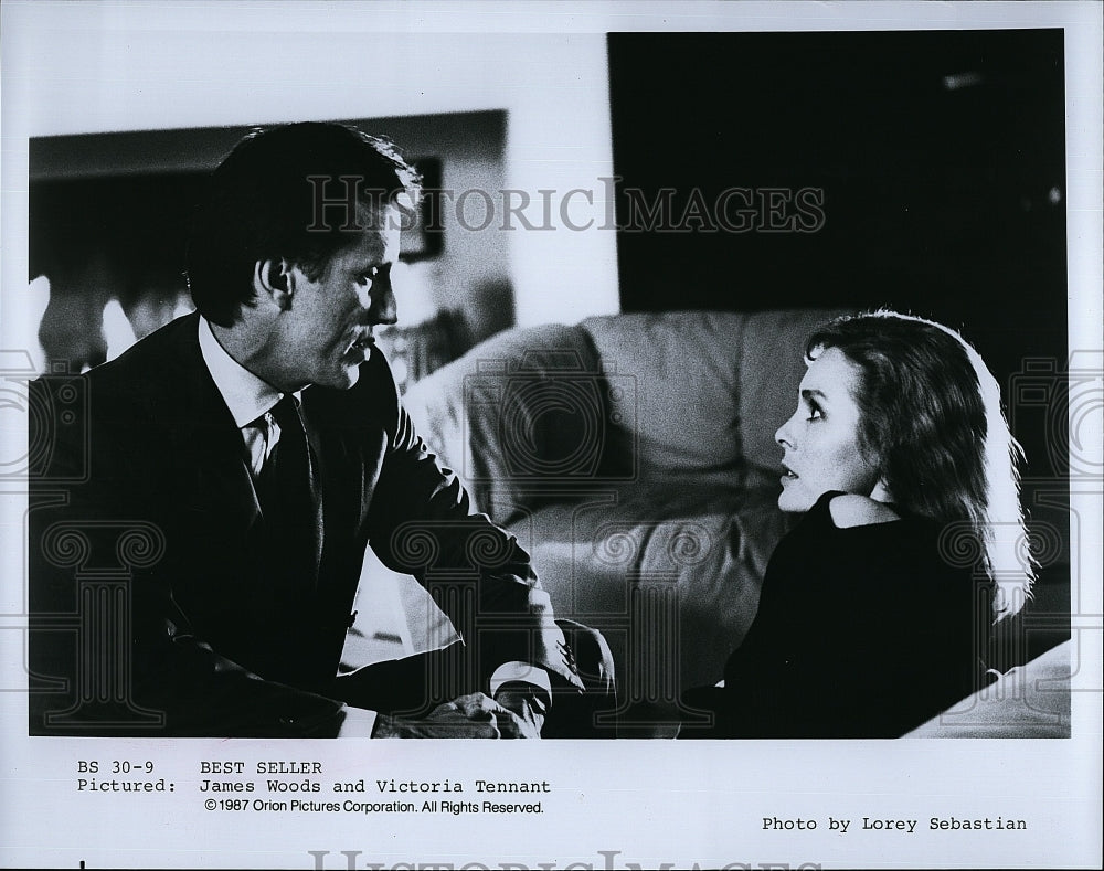 1987 Press Photo James Woods and Victoria Tennant in &quot;Best Seller&quot;.- Historic Images