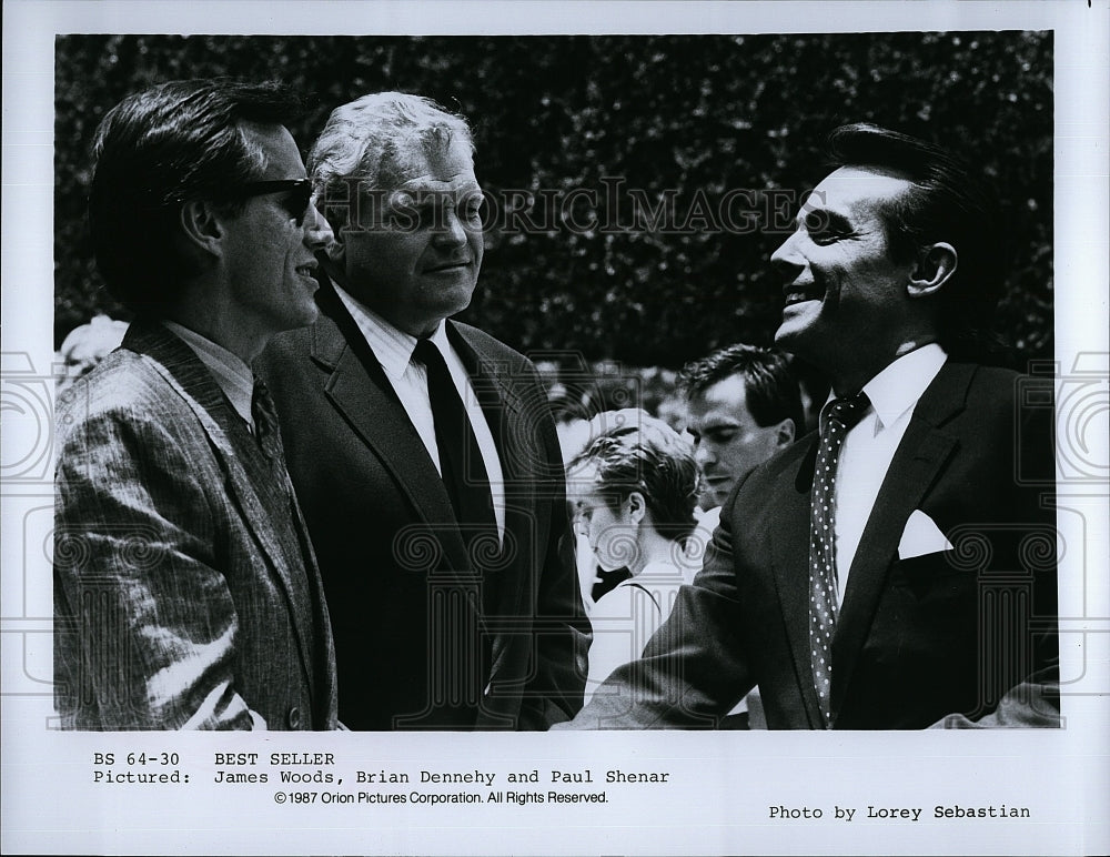 1987 Press Photo James Woods, Brian Dennehy and Paul Shenar in &quot;Best Seller&quot;.- Historic Images