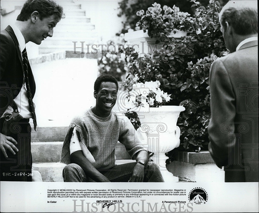 1984 Press Photo Eddie Murphy, Judge Reinhold, Ronny Cox &quot;Beverly Hills Cop&quot;- Historic Images