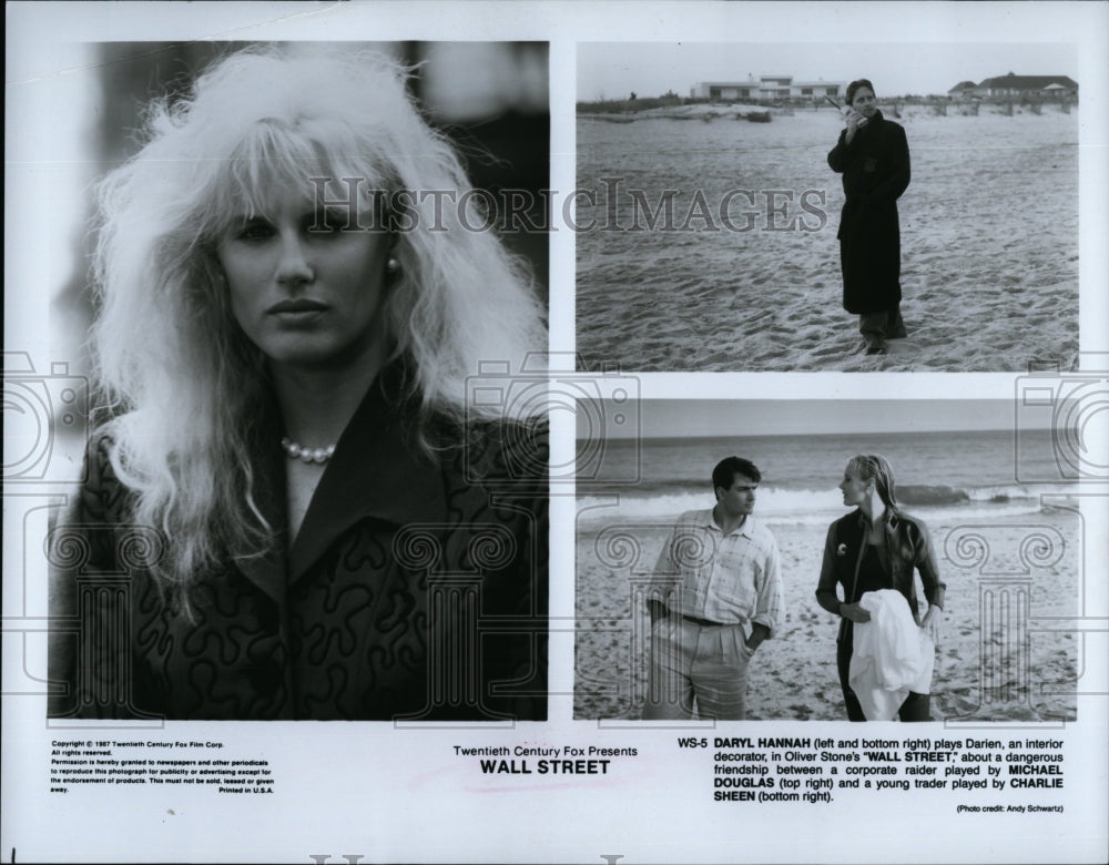 1987 Press Photo Daryl Hannah, Michael Douglas, Charlie Sheen &quot;Wall Street&quot;- Historic Images