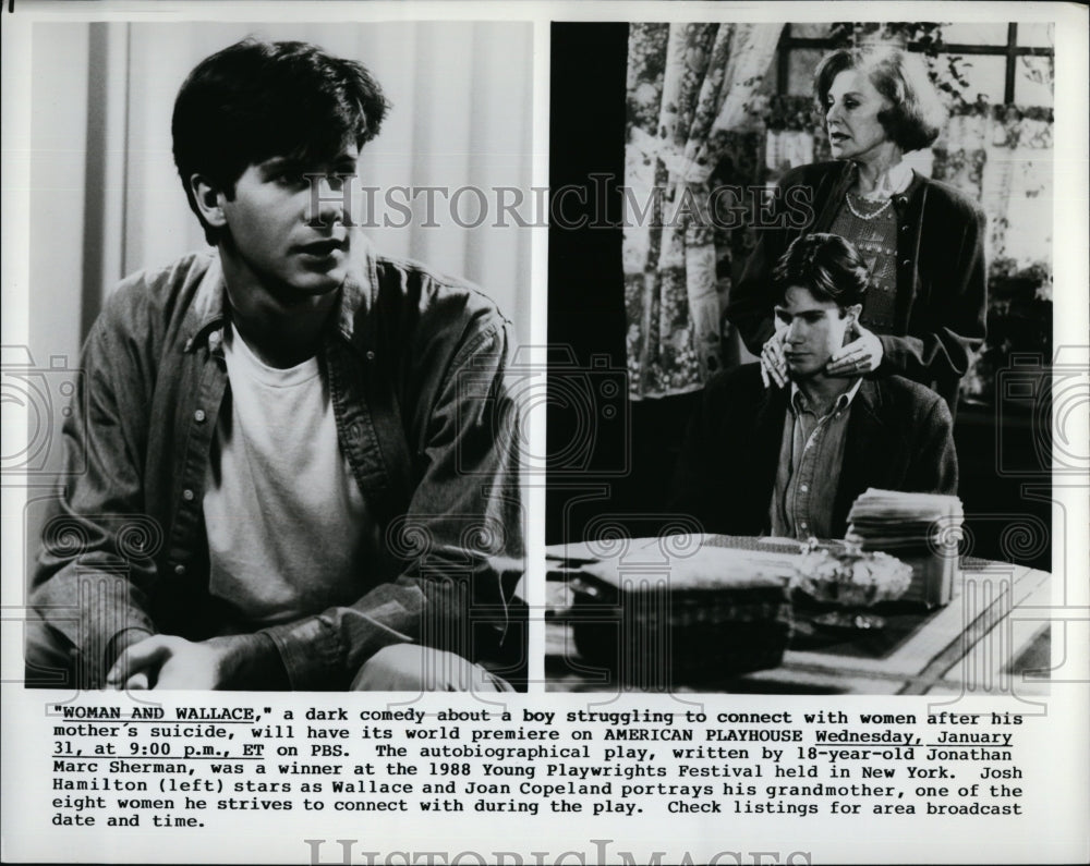 1990 Press Photo Josh Hamilton &amp; Joan Copeland in Scene from &quot;Woman and Wallace&quot;- Historic Images