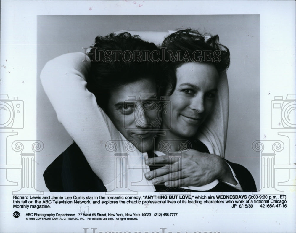 1989 Press Photo Actor Richard Lewis, Actress, Author Jamie Lee Curtis- Historic Images