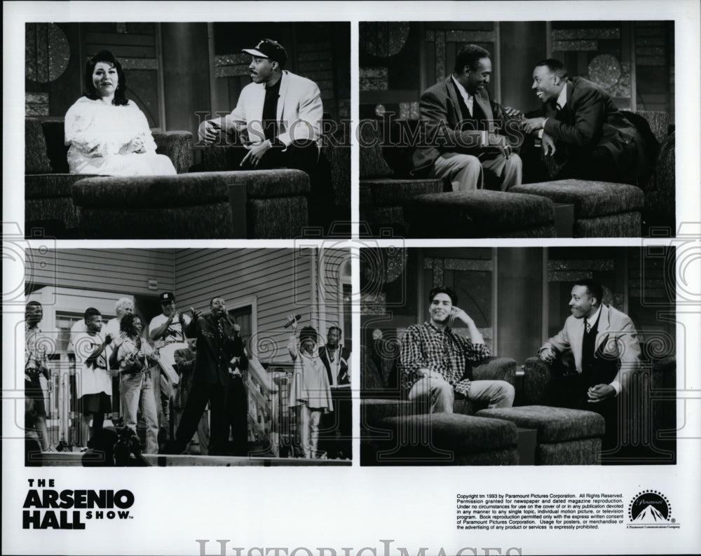 1993 Press Photo Arsenio Hall, Roseanne Arnold, Bill Cosby, Patti LaBelle- Historic Images