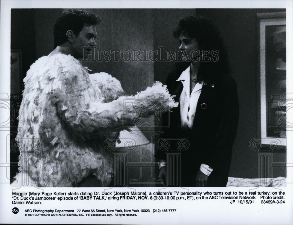 1991 Press Photo Mary Page Keller, Joseph Malone star in &quot;Baby Talk&quot; - Historic Images