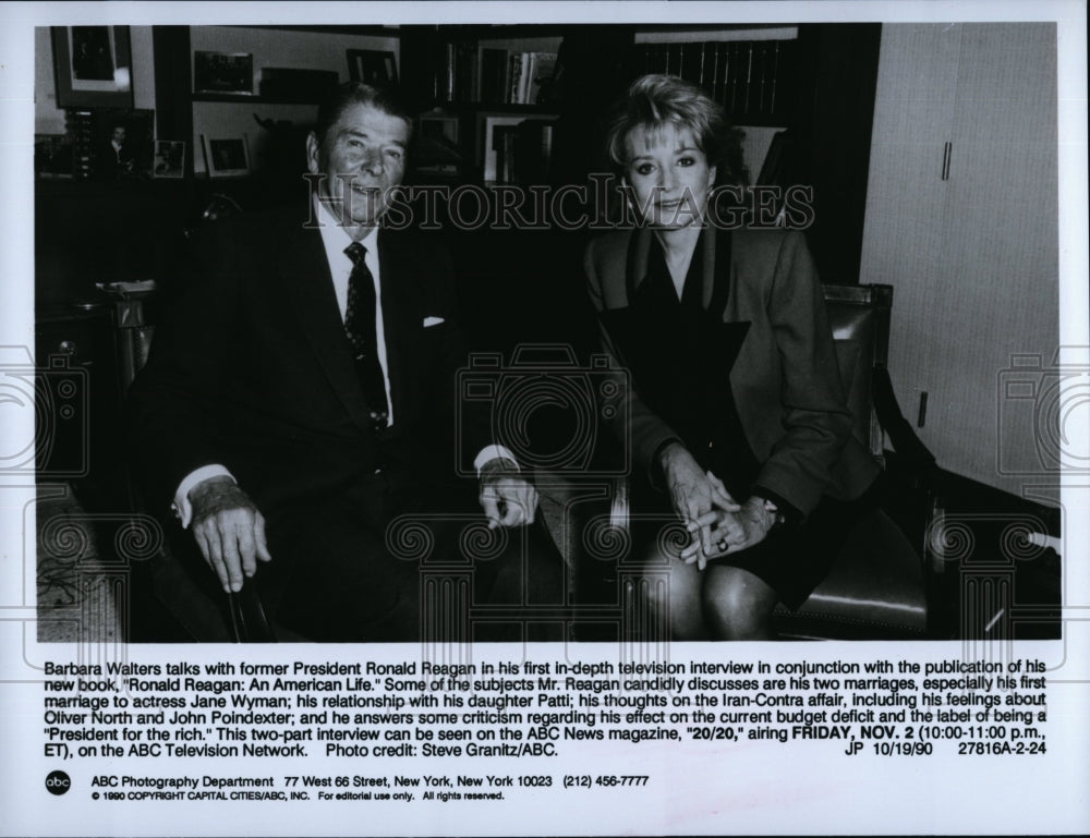 1990 Press Photo Barbara Walters TV Host President Ronald Reagan Interview- Historic Images