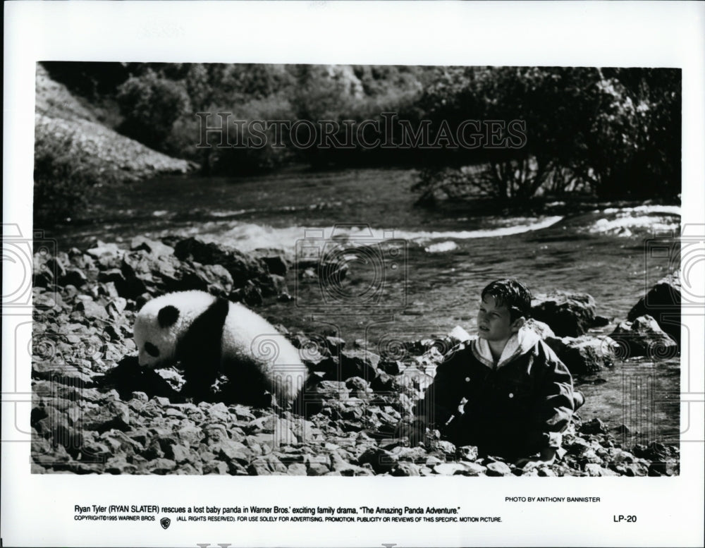 1995 Press Photo Ryan Slater Actor Rescue Scene Amazing Panda Adventure Movie- Historic Images