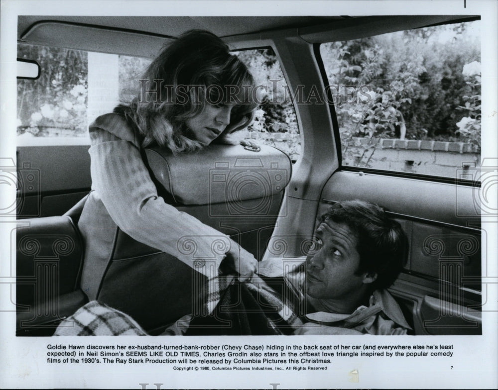 1980 Press Photo Chevy Chase Actor Goldie Hawn Actress Seems Like Old Times Film- Historic Images