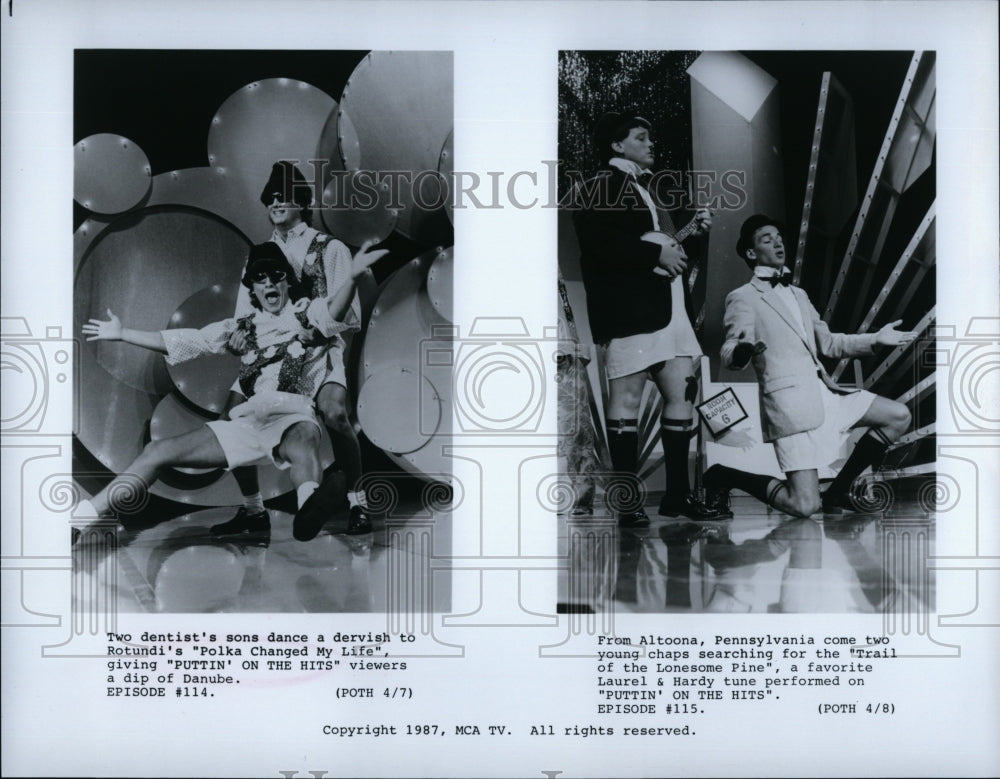 1987 Press Photo Popular Musicians Laurel &amp; Hardy Perform &quot;Puttin On The Hits&quot;- Historic Images