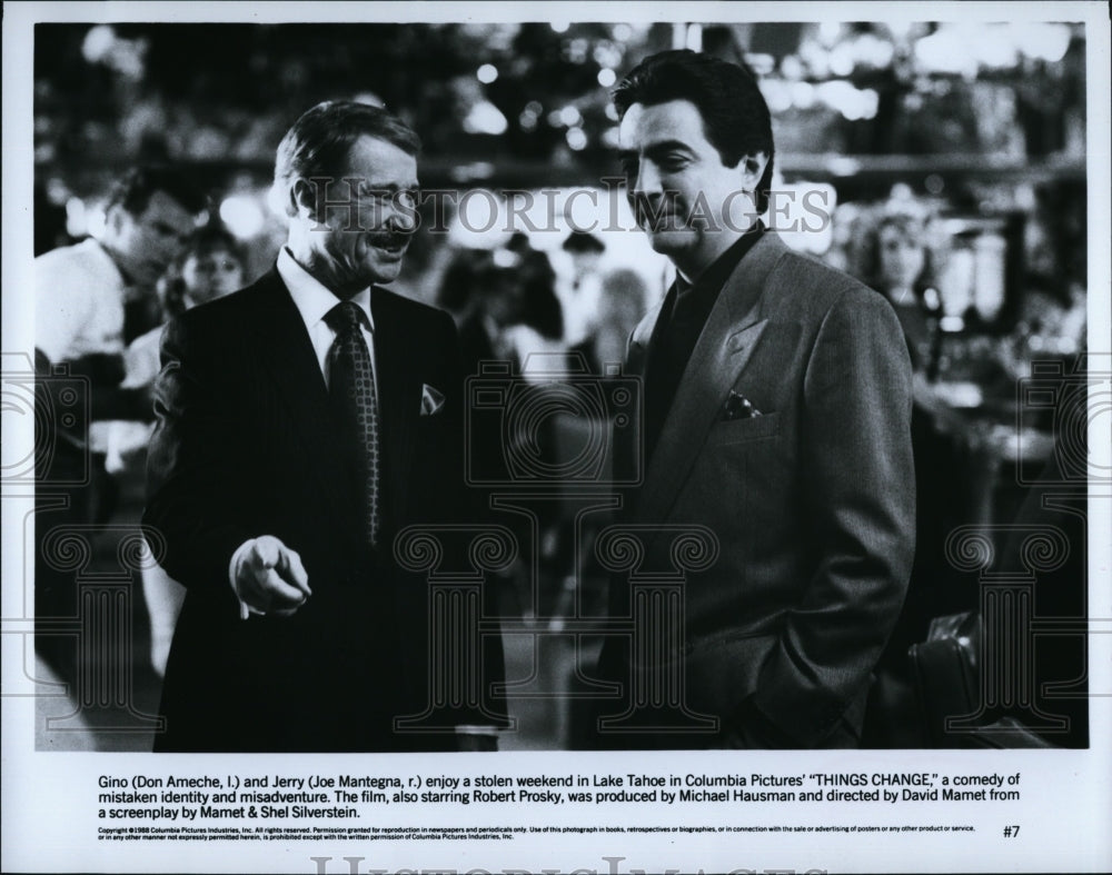 1988 Press Photo Don Ameche, Joe Mantegna &quot;Things Change&quot;- Historic Images