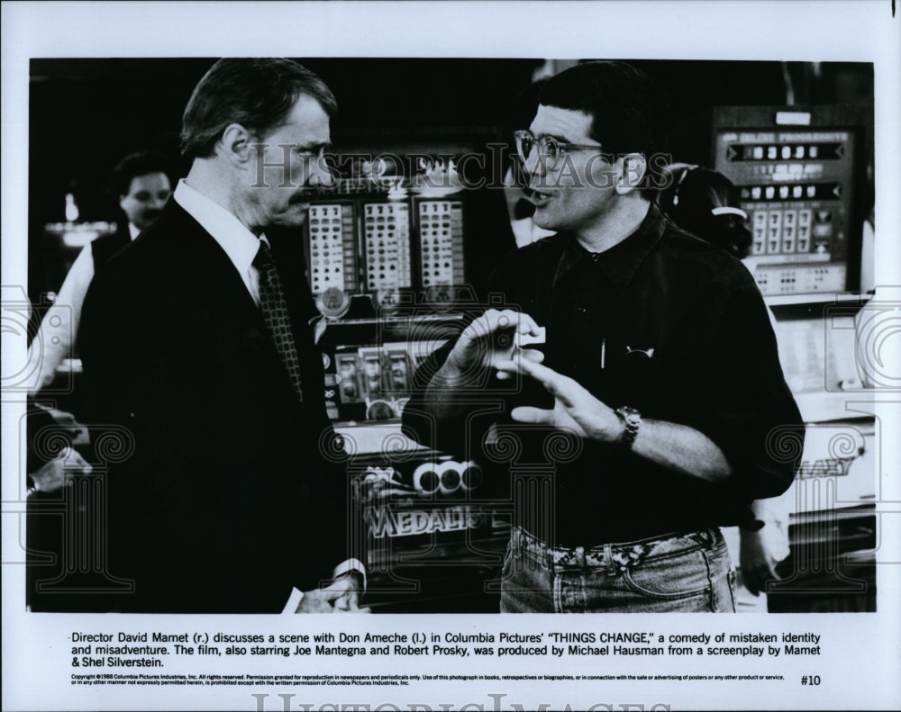 1988 Press Photo Director David Mamet, Don Ameche &quot;Things Change&quot;- Historic Images