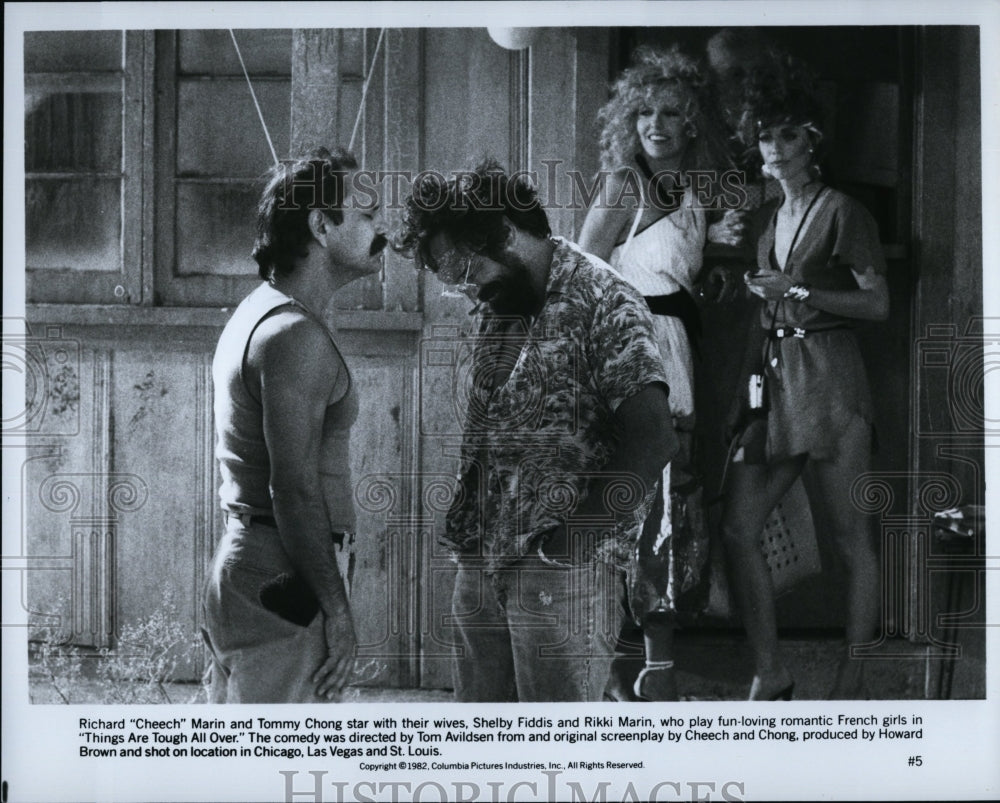 1982 Press Photo Richard Marin, Tommy Chong &quot;Things Are Tough All Over&quot;- Historic Images