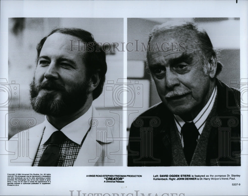 1984 Press Photo David Ogden Stiers and John Dehner in &quot;Creator&quot;.- Historic Images