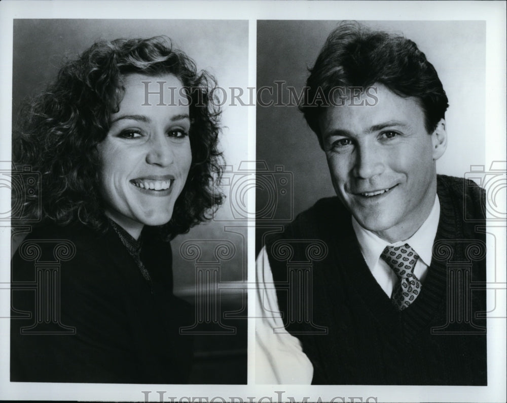 1987 Press Photo Patrick James Clarke and Frances McDormand in &quot;Leg Work&quot;.- Historic Images