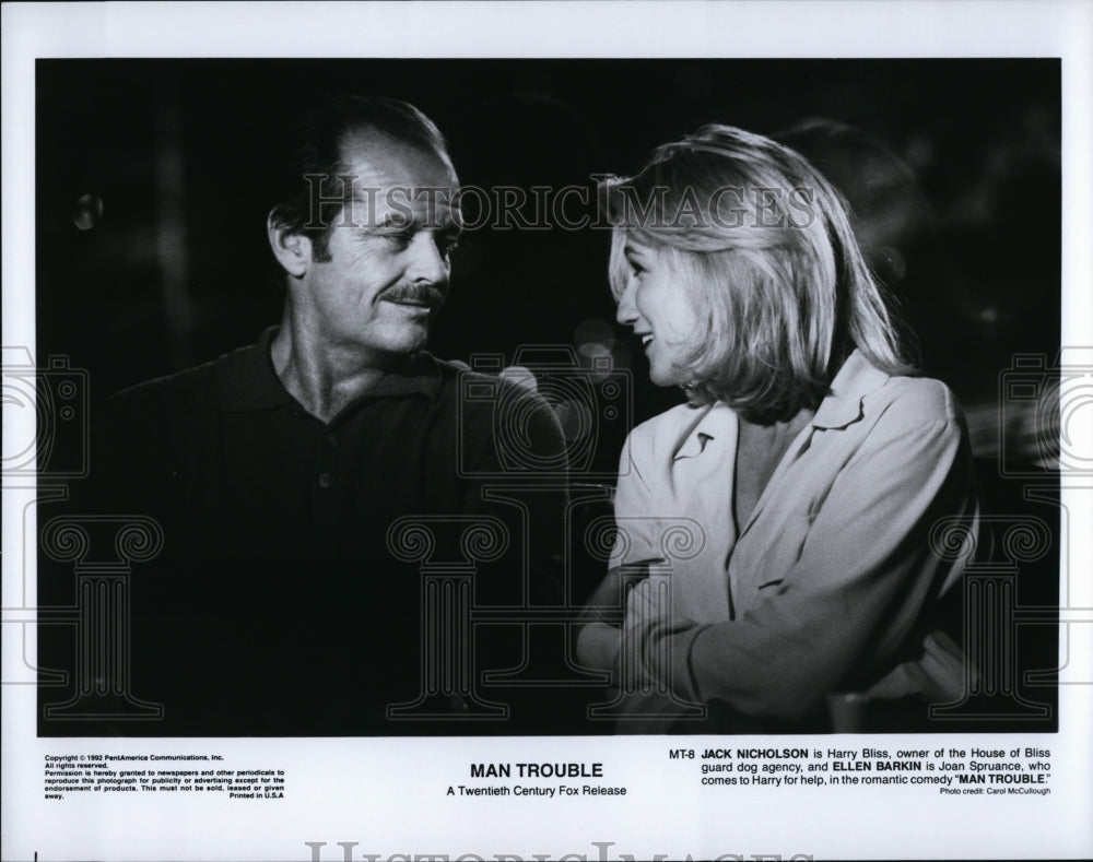 1992 Press Photo Jack Nicholson ans Ellen Barkin in &quot;Man in Trouble&quot;. - Historic Images