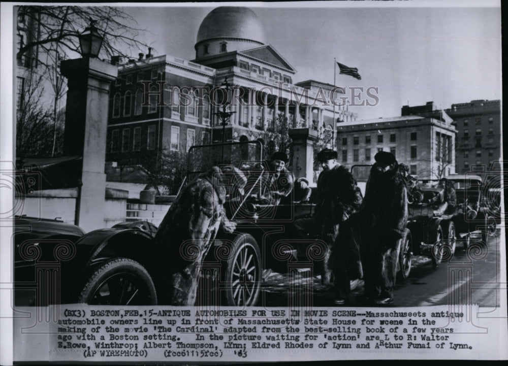 1963 Press Photo Antique Autos in Boston for &quot;The Cardinal&quot; Movie- Historic Images