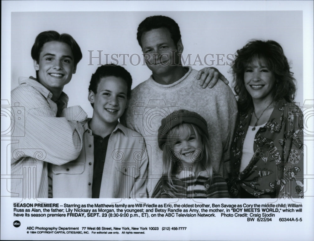 1994 Press Photo  &quot;Boy Meets World&quot;  Ben Savage,Wm Russ, L Nicksay,B Randle- Historic Images